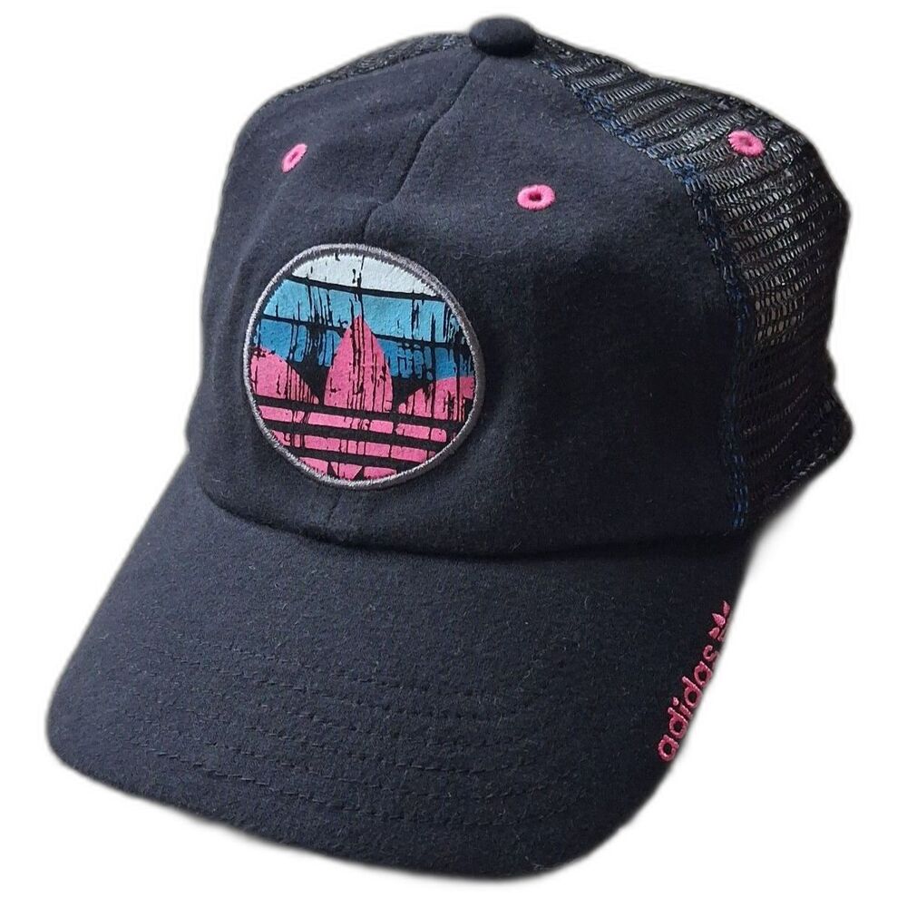 Adidas Originals Retro Trucker Hat Neon Pink Blue Graphic Mesh Snapback Cap